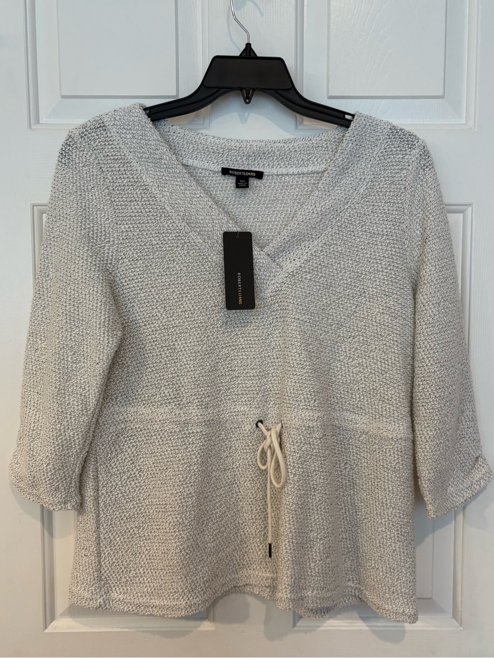 Robert Louis Oatmeal White Knit Short Sleeve Sweater PM Boho Peasant Cottagecore